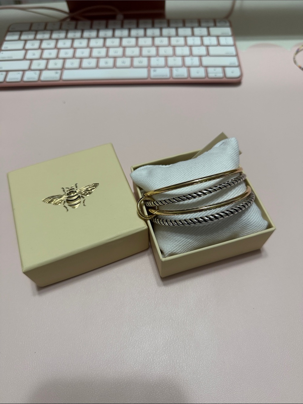 NWT True to Form Silver and Gold Mixed Metal Cable Interlocked Bangle Bracelet